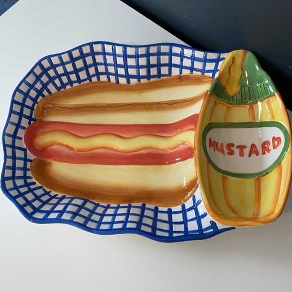 Hot dog mustard BBQ platter tray serving dish plat à servir hot-dog moutard - Picture 2 of 10
